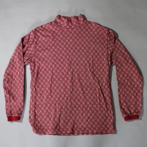 LL Bean Red Poinsettia Cotton Turtleneck Sweater